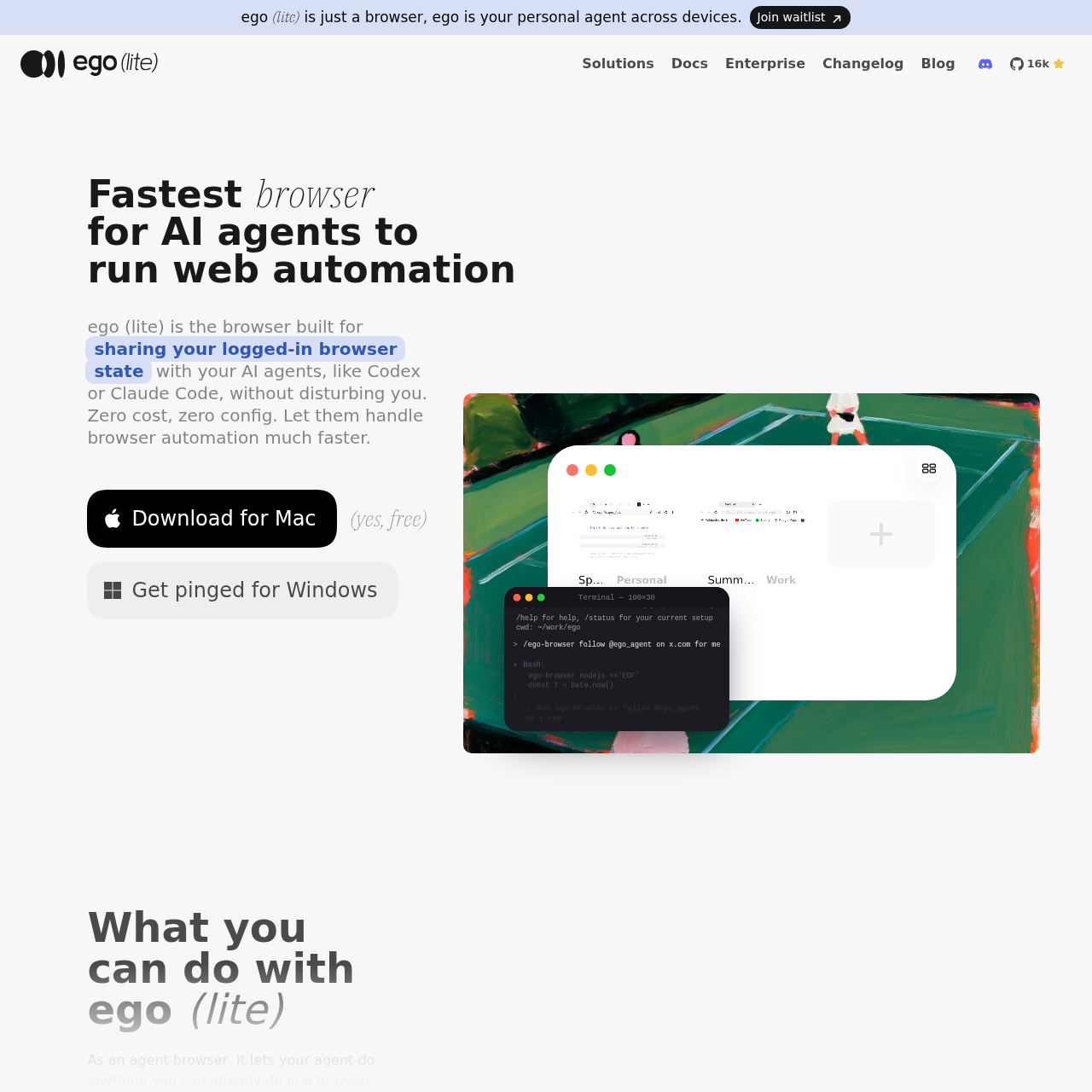 AI Agent Browser for Web Automation | ego Lite