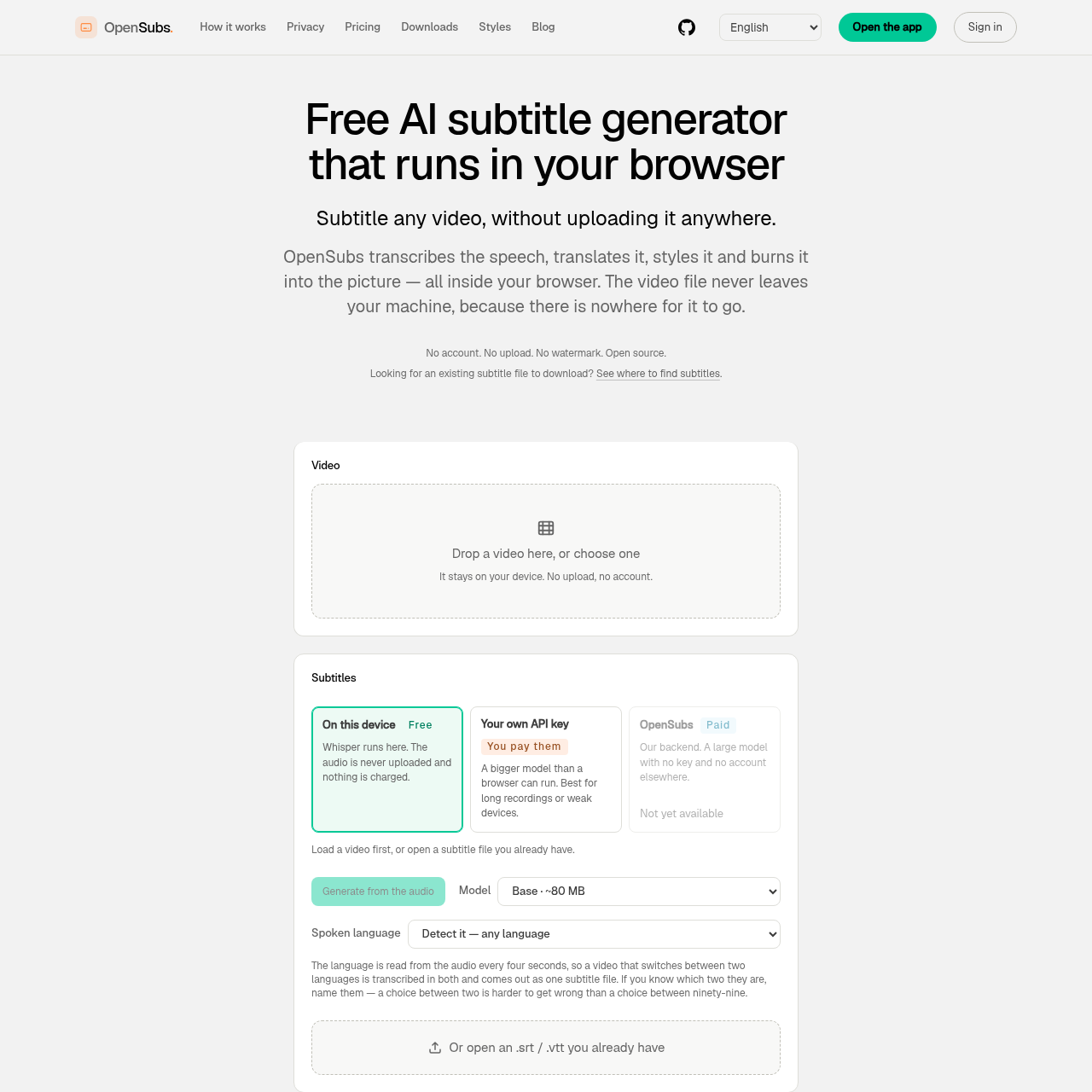 AI Subtitle Generator in Browser | OpenSubs
