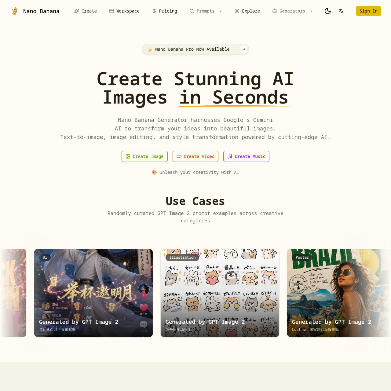 Nano Banana AI Image Generator | Free Video & Music Creator