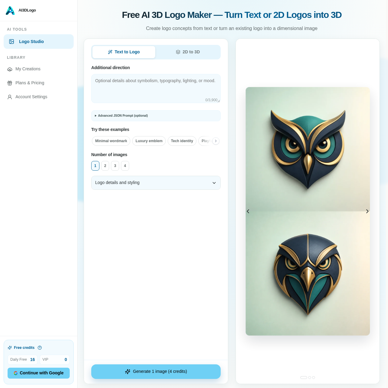 AI3DLogo — Free AI 3D Logo Maker for Text & 2D to 3D
