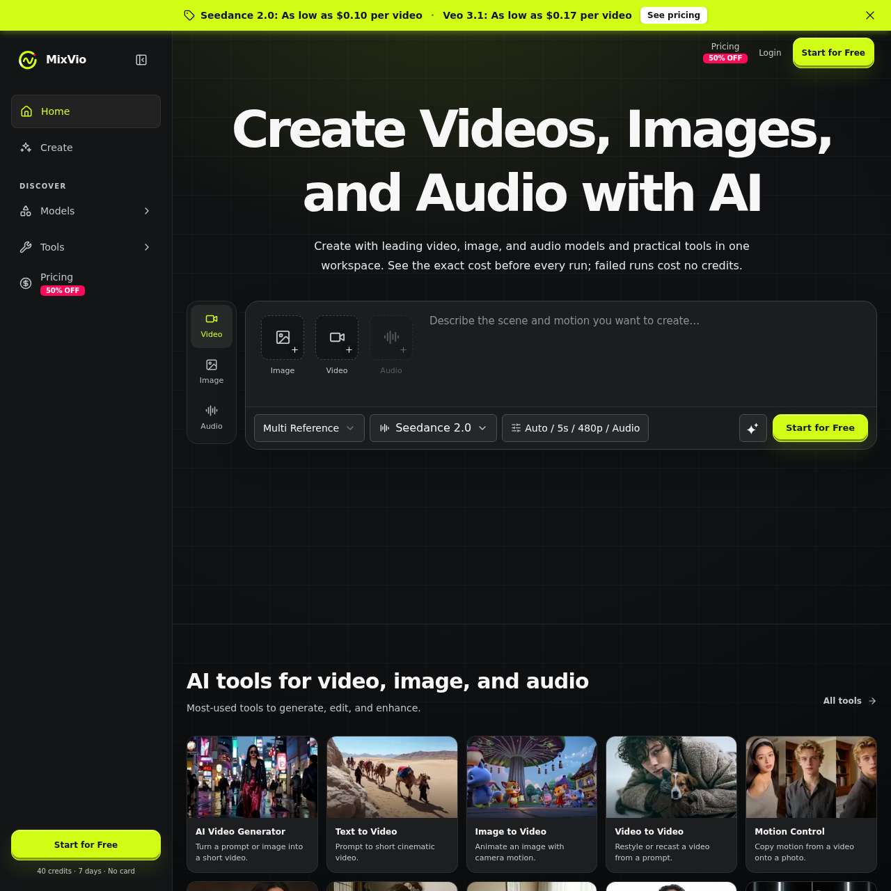 MixVio AI Video, Image & Audio Generator | Create Online