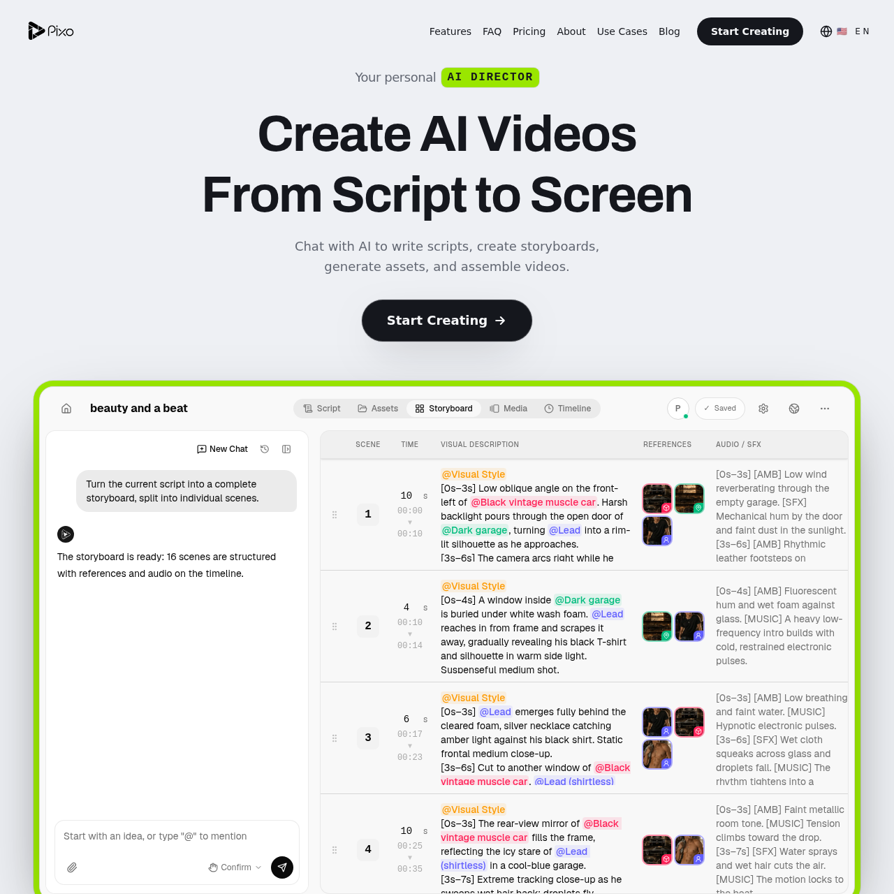 AI Video Creator from Script to Screen | Pixo