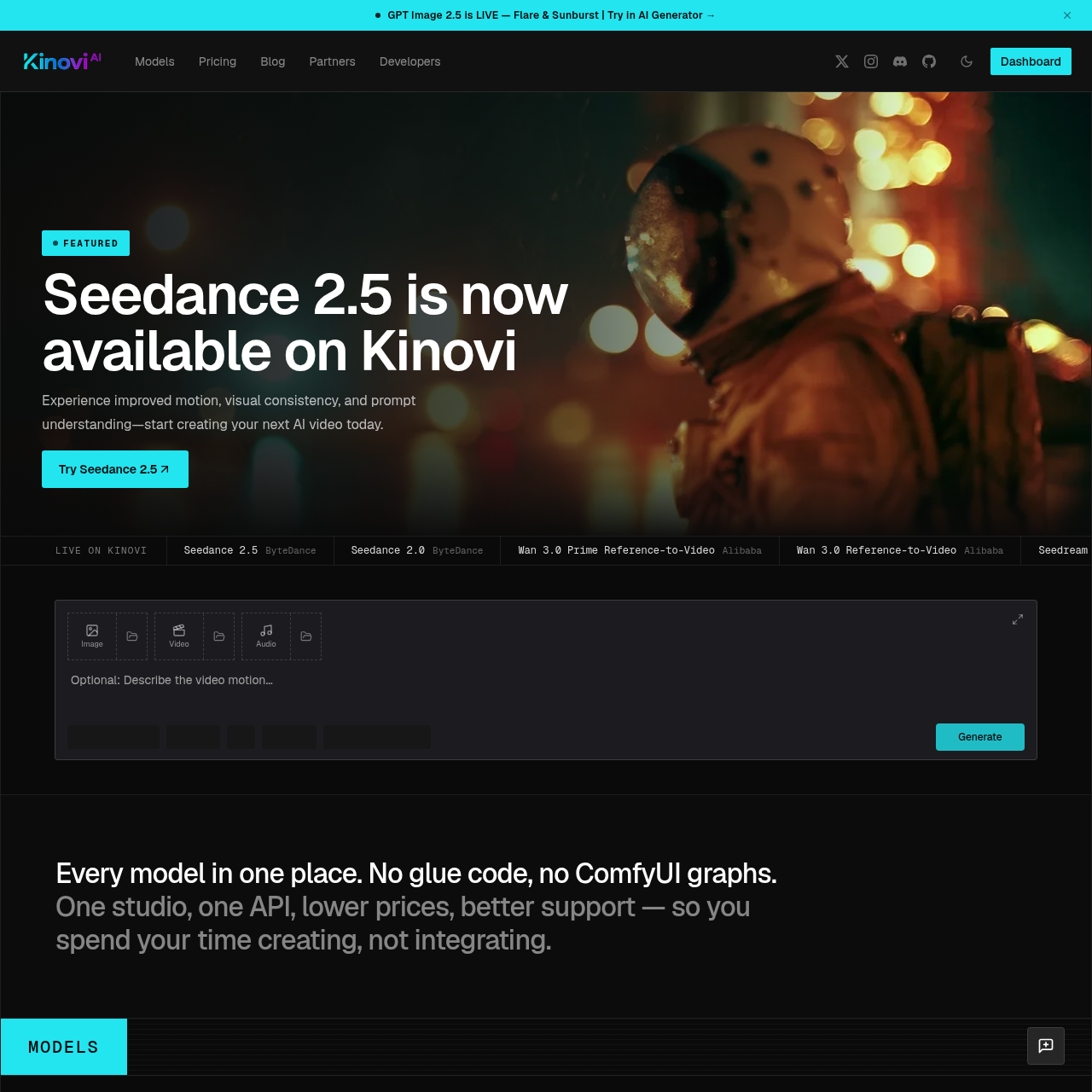 AI Models API for Video, Image & Audio | Kinovi