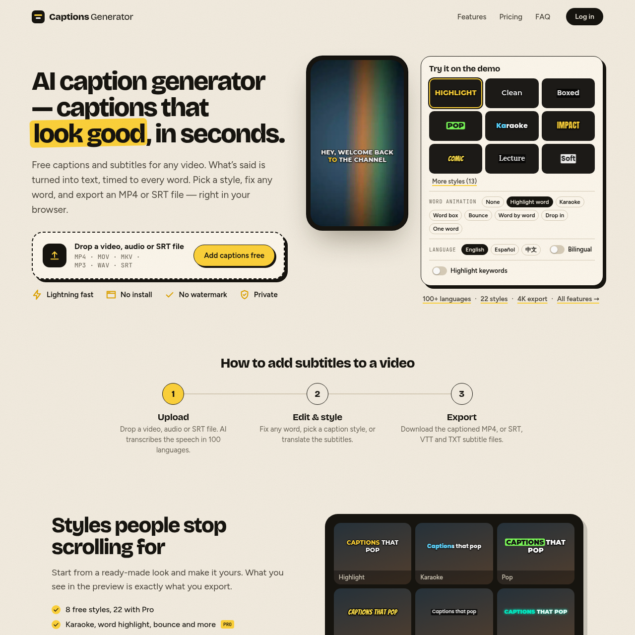 AI Caption Generator | CaptionsGenerator — Add Subtitles to Video