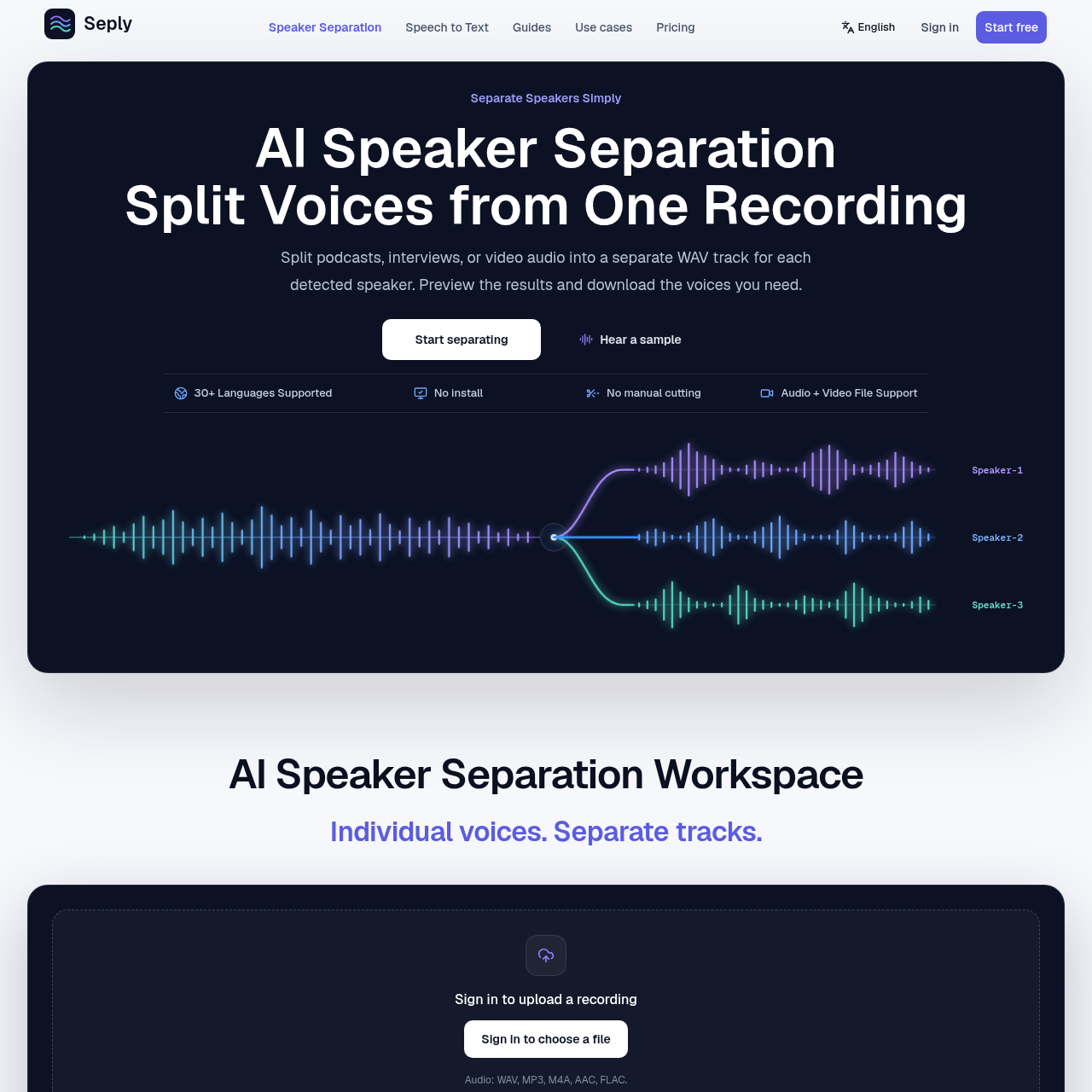AI Speaker Separation for Podcasts & Interviews | Seply