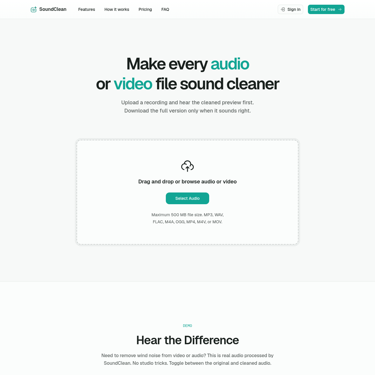 SoundClean | AI Background Noise Removal for Audio & Video