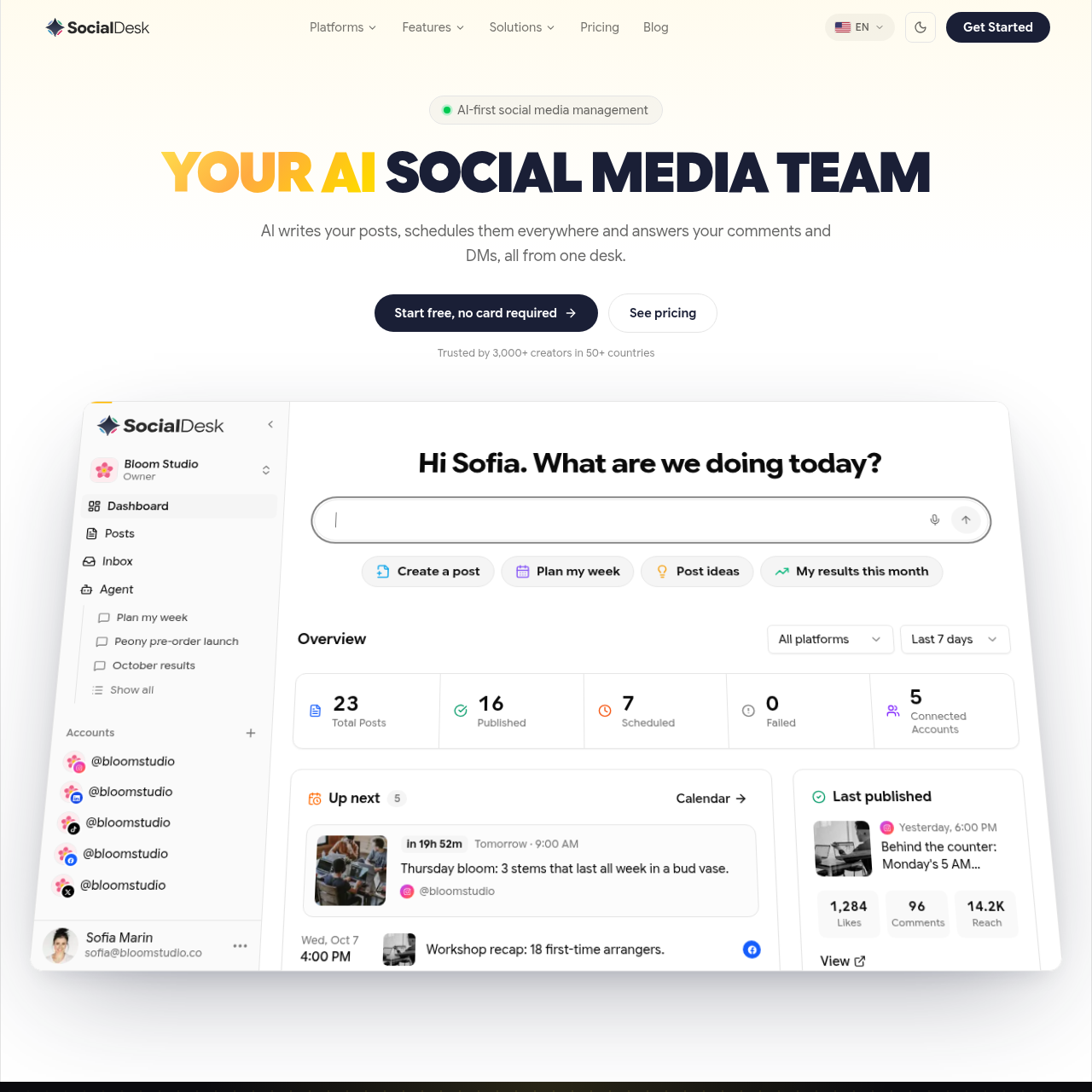 AI Social Media Management Tool | SocialDesk AI