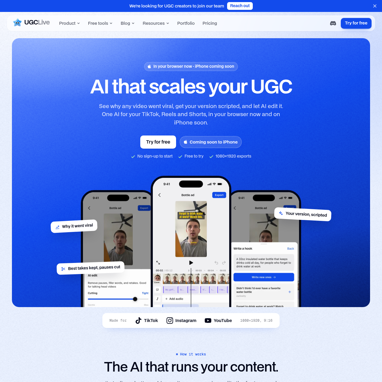 UGCLive: AI Video Editor for UGC, TikTok Shop & Shorts