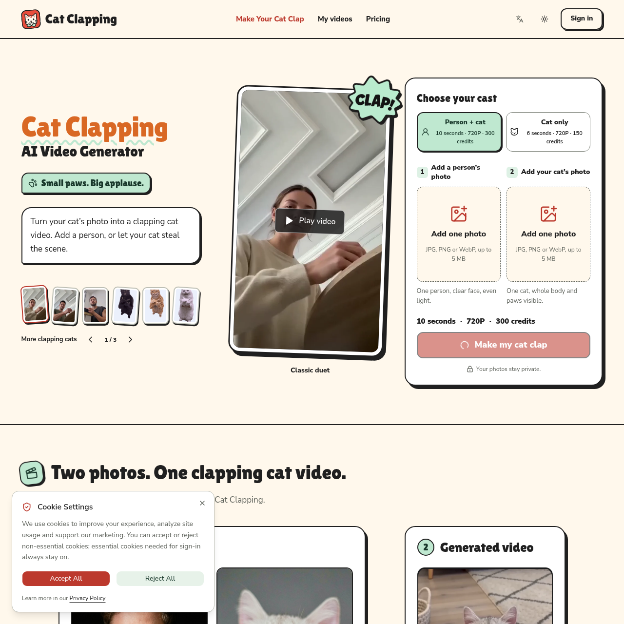 Cat Clapping AI Video Generator | Cat Clapping