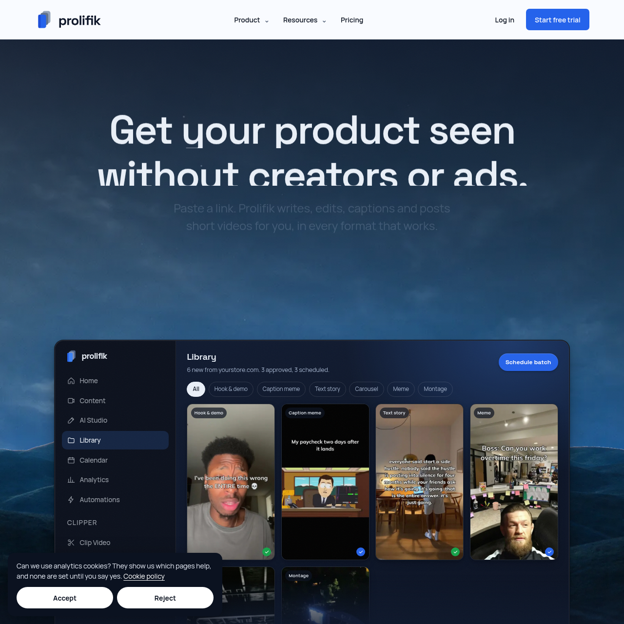 AI Short-Form Video Generator for TikTok, Reels & Shorts | Prolifik