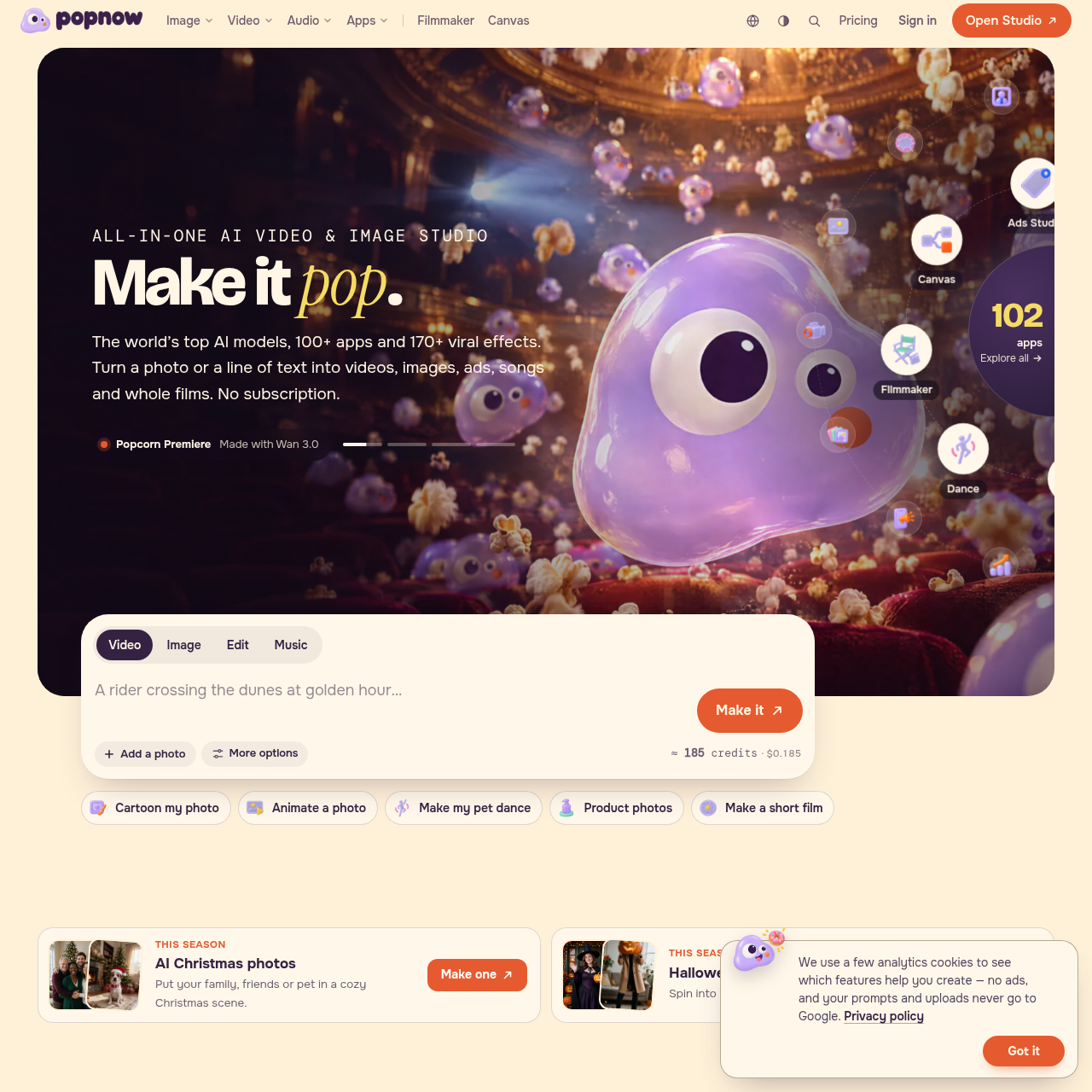 PopNow AI Studio for Video, Images & Music | 100+ Apps