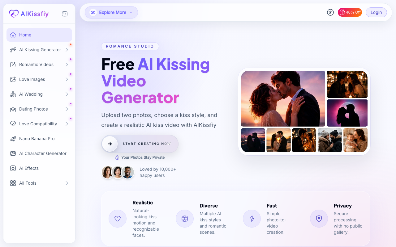 AI Kissing Video Generator Online | Free AI Kiss Videos - AIKissfiy