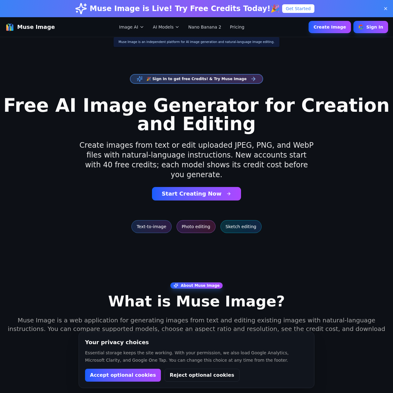 Muse Image AI Image Generator & Editor | Free Credits