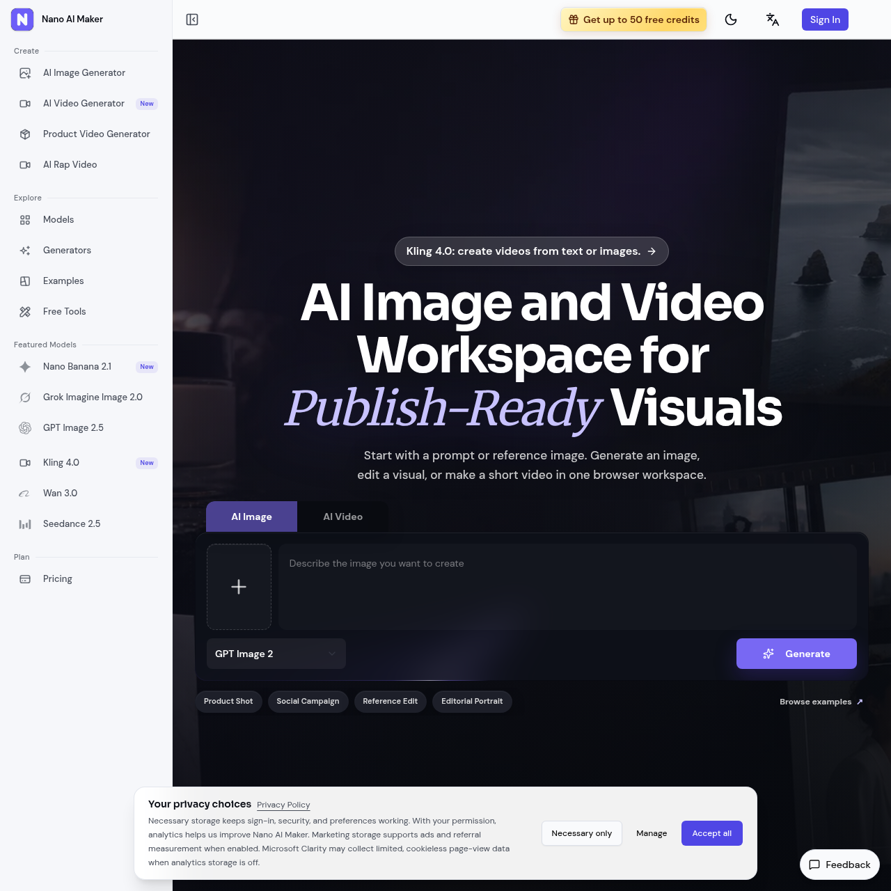 Nano AI Maker | AI Image Generator, Editor & Video Workspace